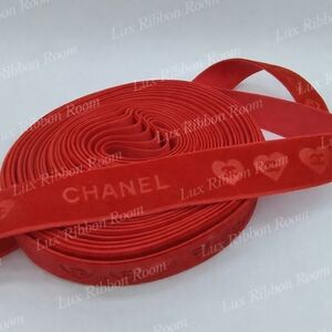 CHANEL Red Velvet Heart Ribbon Valentine Gift Wrap Four (4) Yards